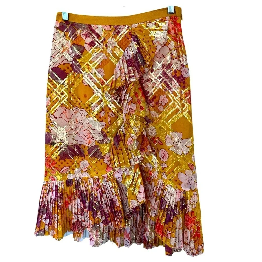 Tory Burch Opalina Silk Floral Print Ruffle Skirt